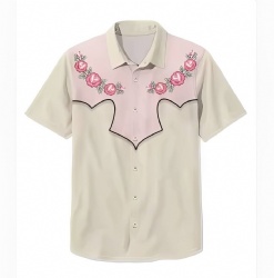 Beige Western Shirt with Pink Rose Garland