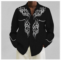 Black Western Shirt with White Tribal Swirls and Accents