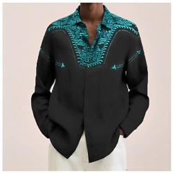 Black Western Shirt with Teal Floral Collar and Arrow Accents