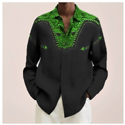 Black Western Shirt with Verdant Leaf Accents