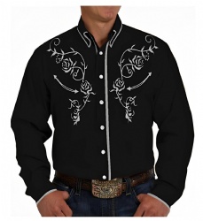 Black Western Shirt with Silver Rose and Arrow Embellishments