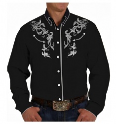 Black Western Shirt with Silver Swirl Flourish Accents