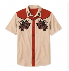Beige Western Shirt with Cobra and Rose Motifs