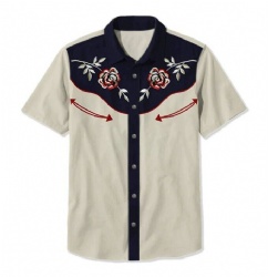 Navy Blue Western Shirt with Red Roses and Arrow Accents
