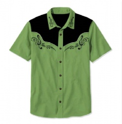 Green Western Shirt with Treble Clef and Music Notes