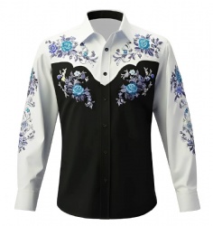 Black and White Rose Motif Western Shirt
