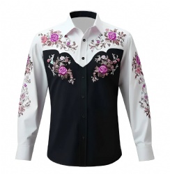 Floral Western Shirt with Purple Rose Motifs