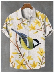 Yellow Floral Bird Print Western Shirt