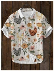 Chicken & Floral Print Western Shirt