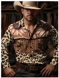Western Shirt with Sunflower and Leopard Print