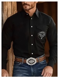 Black Western Shirt with Rodeo Scene Emblem