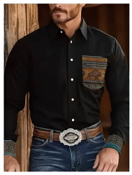 Black Western Shirt with Buffalo and Geometric Pattern