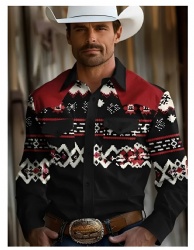 Western Shirt with Geometric Red and White Accents