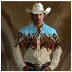 Sky Blue Geometric Pattern Western Shirt