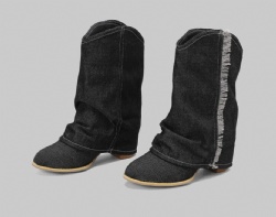 Denim Western Boot with Frayed Accents