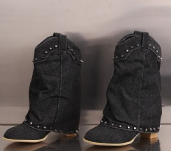 Denim Western Boots with Studs