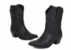 Black Embossed Floral Western Boot