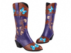 Purple and Brown Western Boot with Butterflies