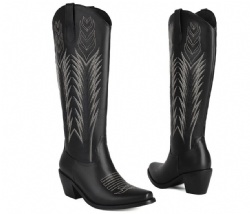 Black Western Boot with Feather Stitching