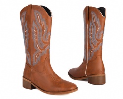 Brown Western Boot with Blue Flame Pattern