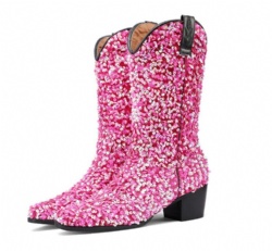 Sparkling Western Boot in Pink Sequins