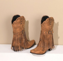Western Boot with Star Studs and Fringe
