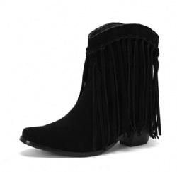 Black Suede Western Boot with Cascading Fringe