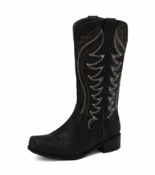 Black Western Boot with Wing-like Stitching