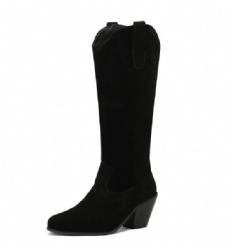Sleek Black Suede Western Boot