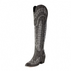 Over-the-Knee Western Boot with Leaf Pattern