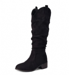 Slouchy Black Suede Western Boot