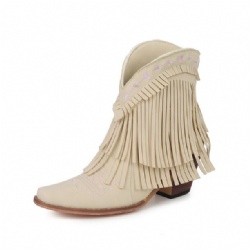 Cream Western Boot with Layered Fringe and Arrow Accents