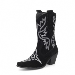 Black Suede Western Boot with Silver Scrollwork