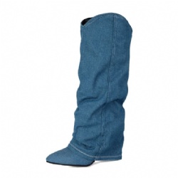 Slouchy Denim Western Boot