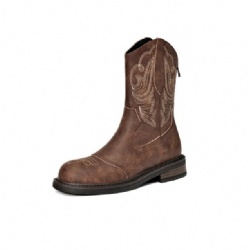 Brown Western Boot with Decorative Stitching