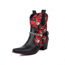 Black Western Boot with Roses and Skulls Print
