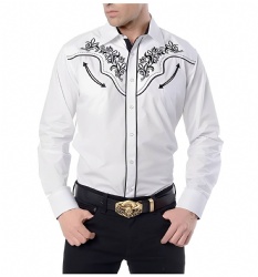 White Western Shirt with Black Floral Pattern